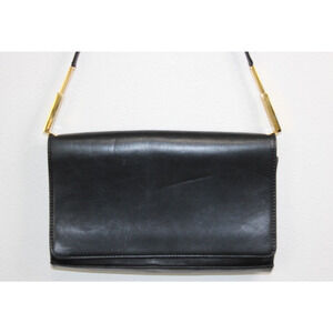 Vintage Gianni Versace Shoulder Bag Black Leather Purse Gold Metal Logo Classic